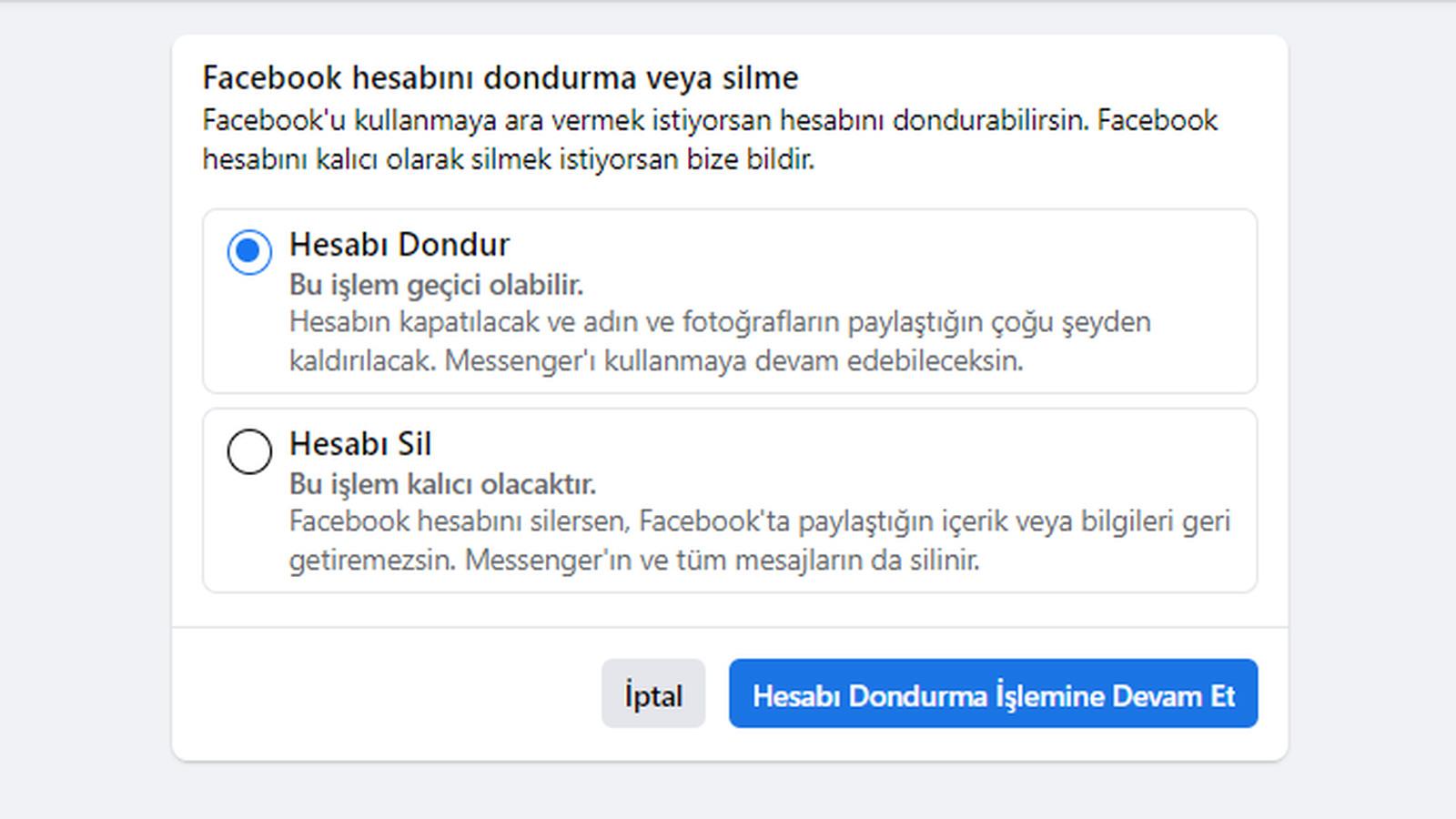 Facebook hesap silme
