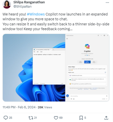 Windows Copilot Daha Geniş Ekrana Kavuştu
