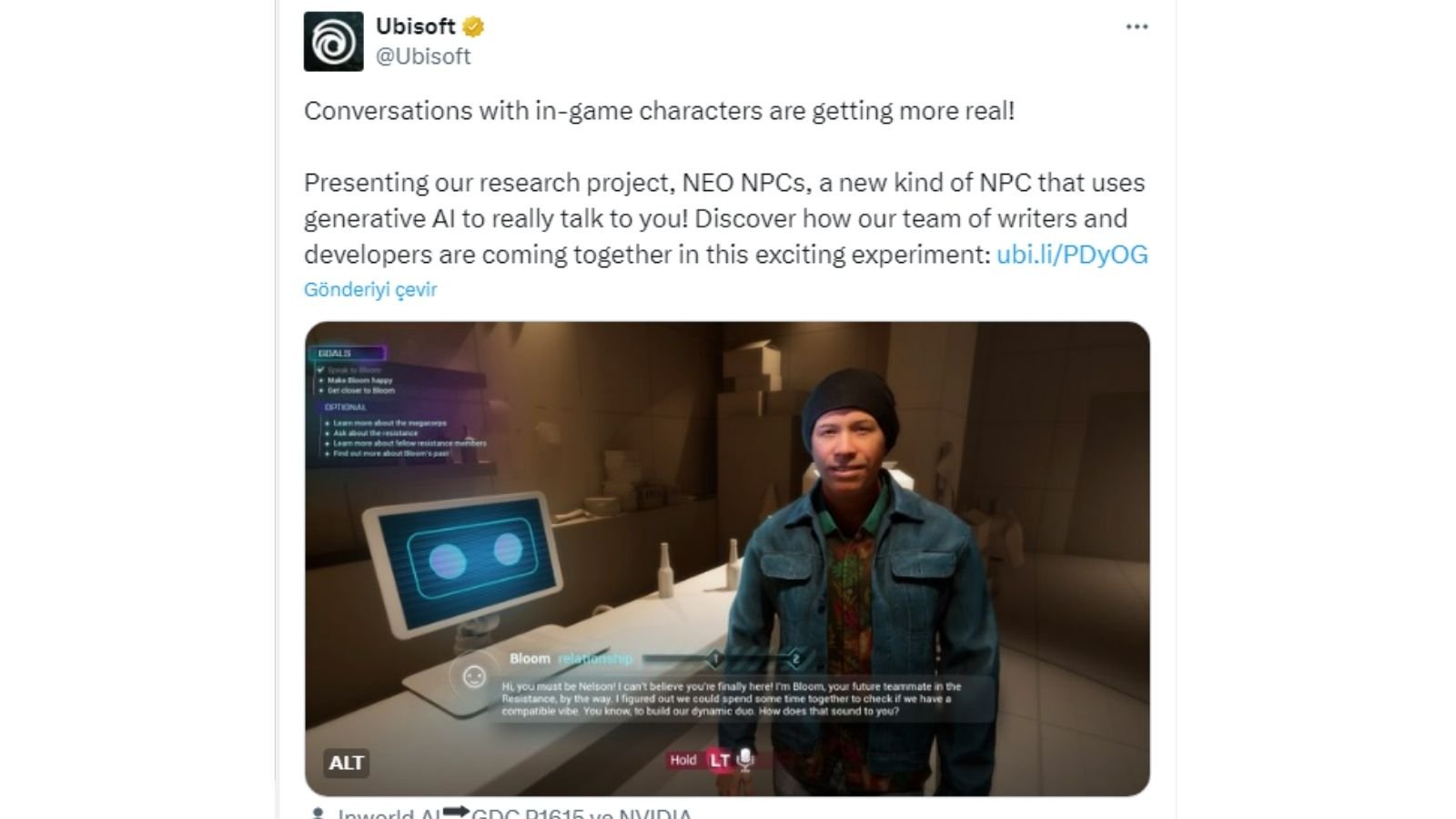 Ubisoft'un Yapay Zekayla Oluşturulan NPC Diyalogları Çıktı 2 Ubisoft'un yapay zeka tarafından oluşturulan NPC diyaloglarına yönelik ilk girişimini, eleştirmenler ve oyuncular tarafından pek iyi karşılanmadığı görülüyor.