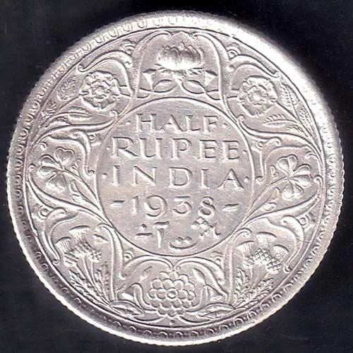 British India 1938 George Vi king Bombay Mint Half Rupee Silver Coin  ANH597