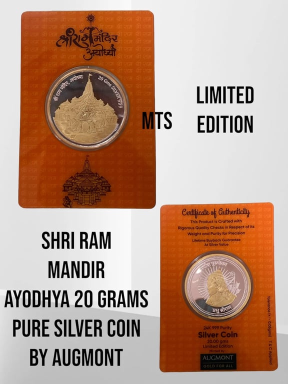 20 Grams Ram Mandir Silver Coin by Augmont