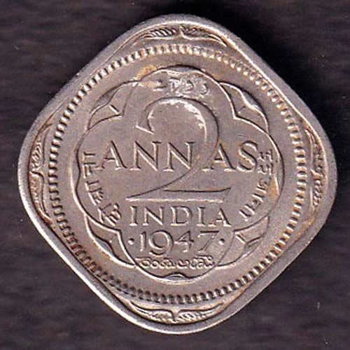 BRITISH INDIA 1947 GEORGE VI 2 ANNAS COIN ANH2949