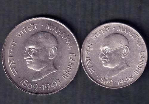 Set of 2 Coins  Republic india 1869 1948 Mahatma Gandhi One Rupee and 50 Paise  ANH602