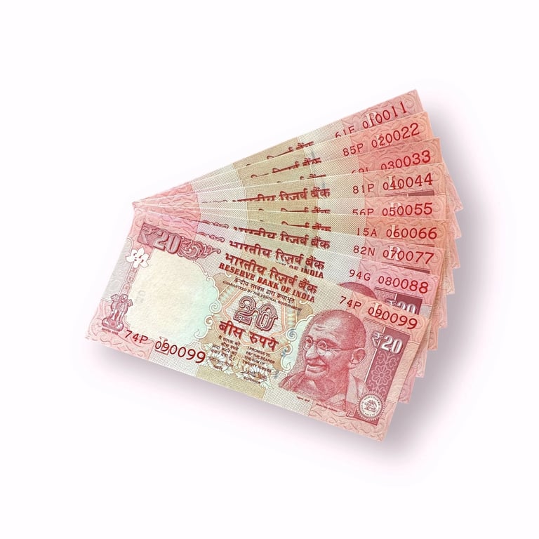 Rs 20 India Banknote 9 Note Set Fancy Numbers Starting 010011 Till 090099 Unique And Rare