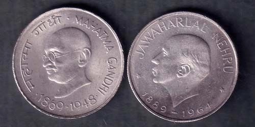 Set of 2 Coins  Republic india  Mahatma Gandhi and Jawaharlal Nehru One Rupee  ANH606