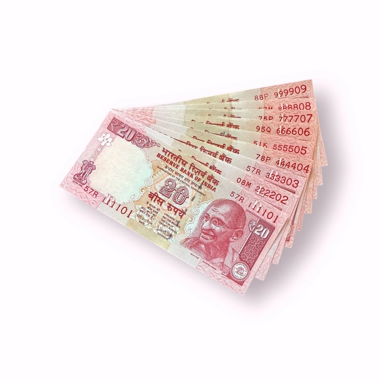 Rs 20 India Banknote 9 Note Set Fancy Numbers Starting 111101 Till 999909 Unique And Rare