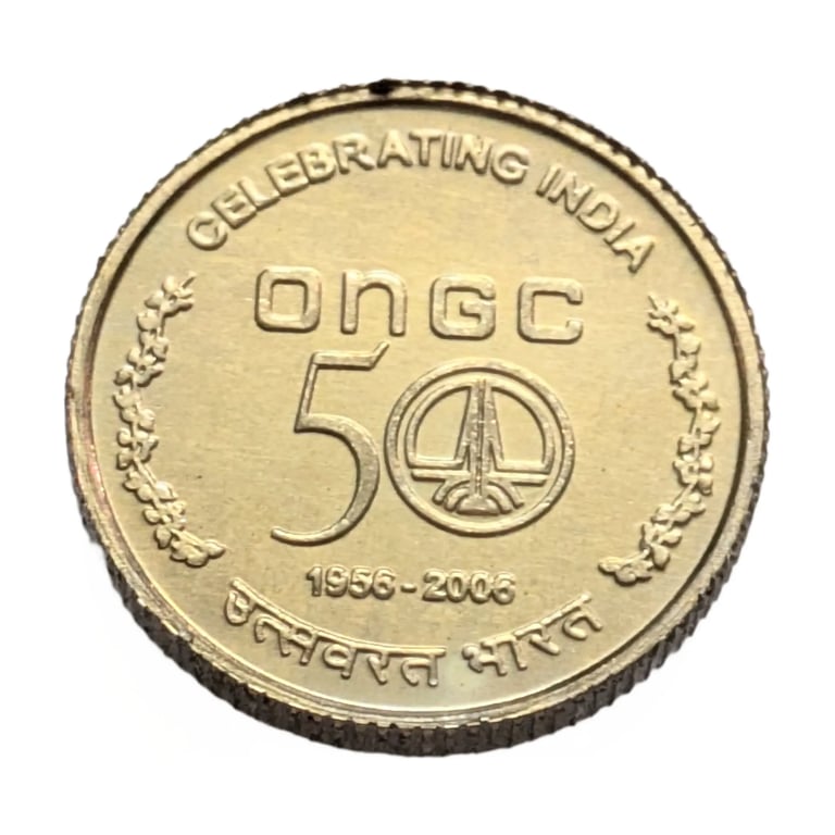 5 Rs 50 Years Of ONGC Copper Nickel Coin UNC