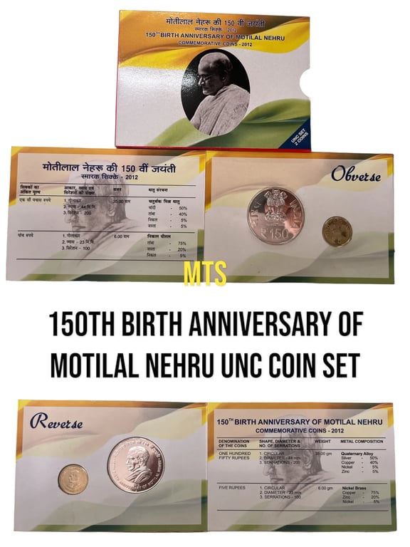 150th Birth anniversary of Motilal Nehru Unc coin set