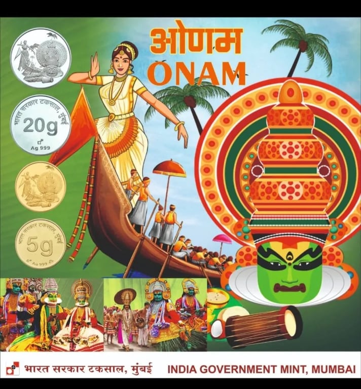 5gm gold and 20 Gm 999 Pure Silver Onam Festival Celebration Very Unique and Rare Issue By India Gov Mint Mumbai