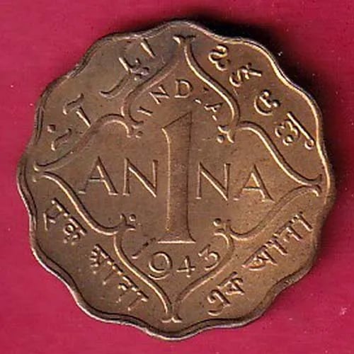 British India  1943  George VI King 1 Anna coin sk 745