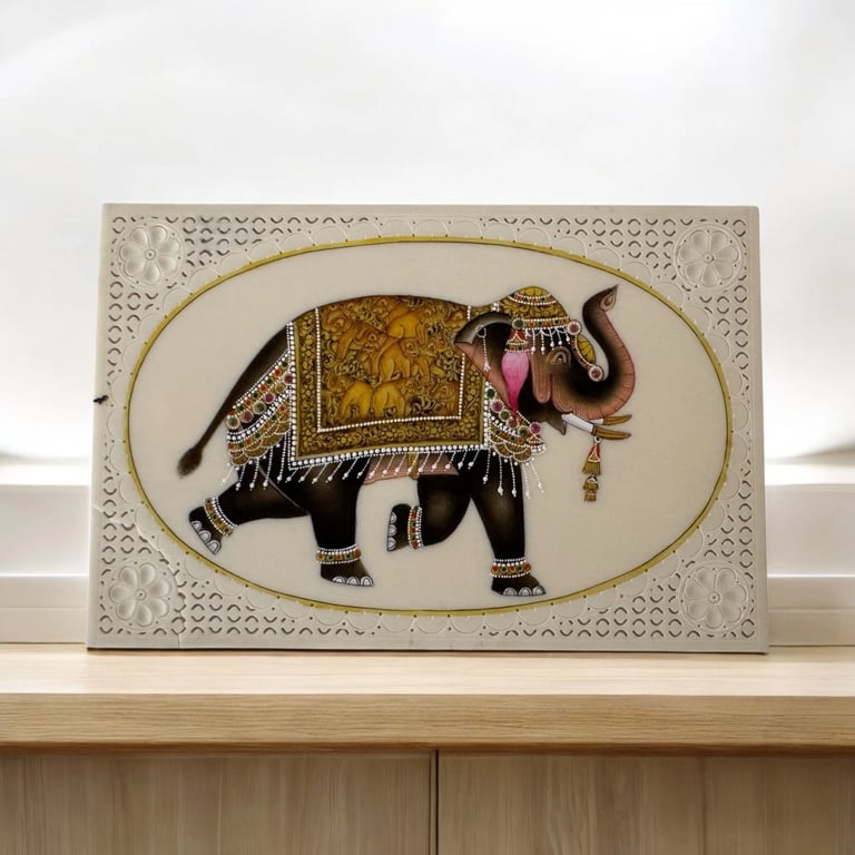 Indian Miniature Painting Of An Elephant, Likely A Mughal Or Rajasthani Style Artwork.