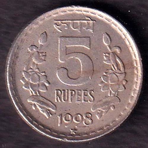 Republic India 1998 hyderabad mint Five Rupee Coin ANH2962