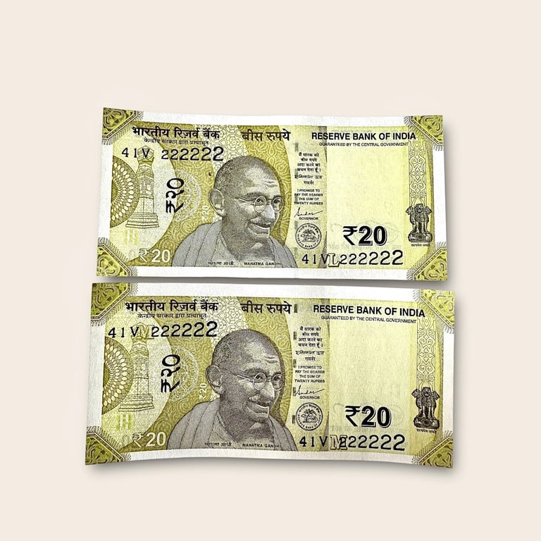 Rs 20 India Banknote Twin Pair Set GEM UNC 41V 222222 Unique And Rare