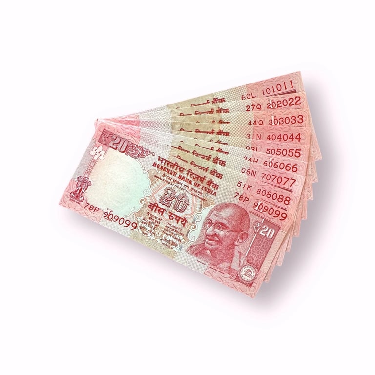 Rs 20 India Banknote 9 Note Set Fancy Numbers Starting 101011 Till 909099 Unique And Rare
