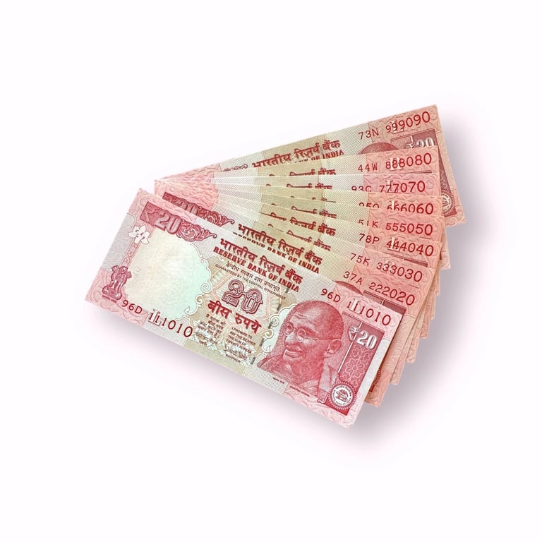 Rs 20 India Banknote 9 Note Set Fancy Numbers Starting 111010 Till 999090 Unique And Rare
