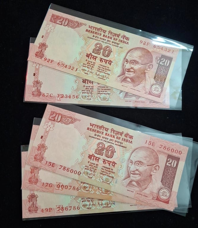 20 Rupee Rare Fancy Number Set of 34 notes – GEM UNC Old Issue
