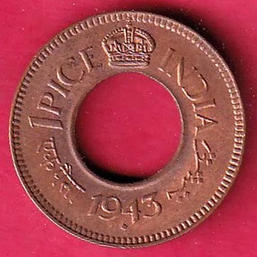 British India 1943 1 pice copper coin sk 738