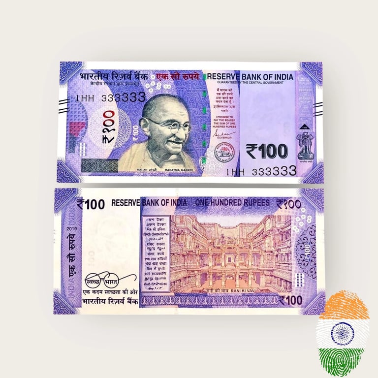 Rs 100 India Banknote Solid Fancy Number 333333 Gem Unc Unique And Rare