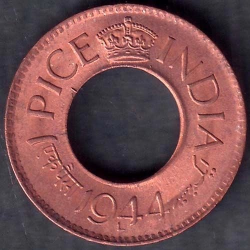 British India 1944 Lahore Mint George VI King 1 Pice Copper Coin ANH270