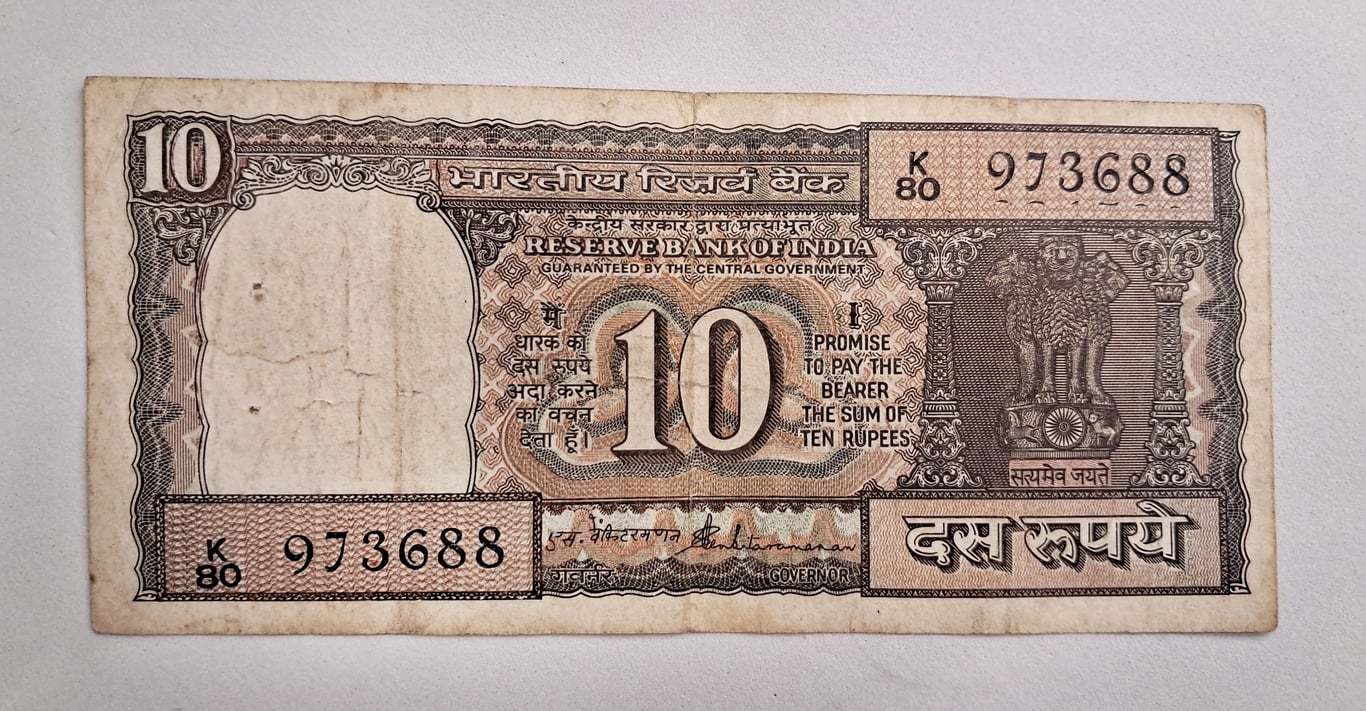 Rare 10₹ Black boat K prefix S Venkatraman