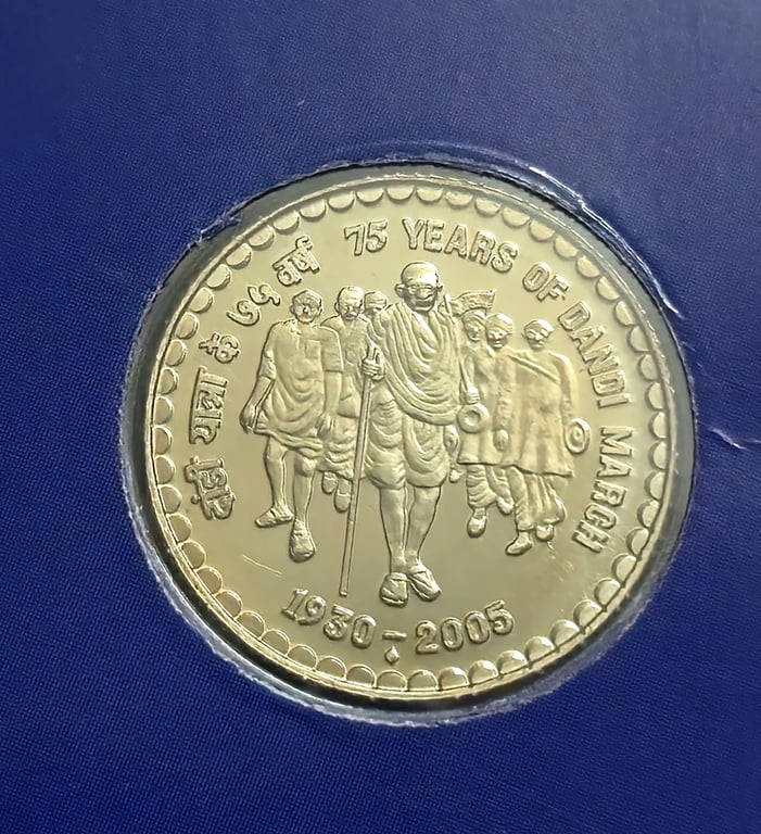 5 Rs 75 Years Of Dandi March Copper Nickel Coin UNC RARE