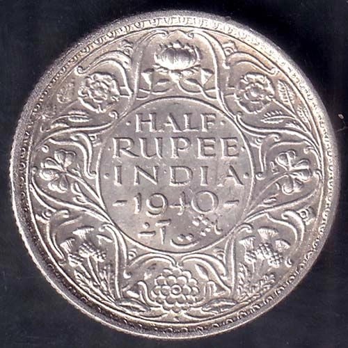 British India 1940 Bombay Mint George VI King Half  Rupee Coin ANH147