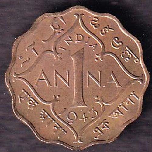 British India 1943 George Vi King One Anna Coin  ANH2963
