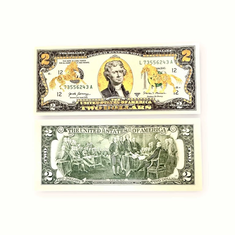 USA 2 Dollar 24 Karat Gold Foil Plated the Horse Year Gem Unc Very Unique and rare