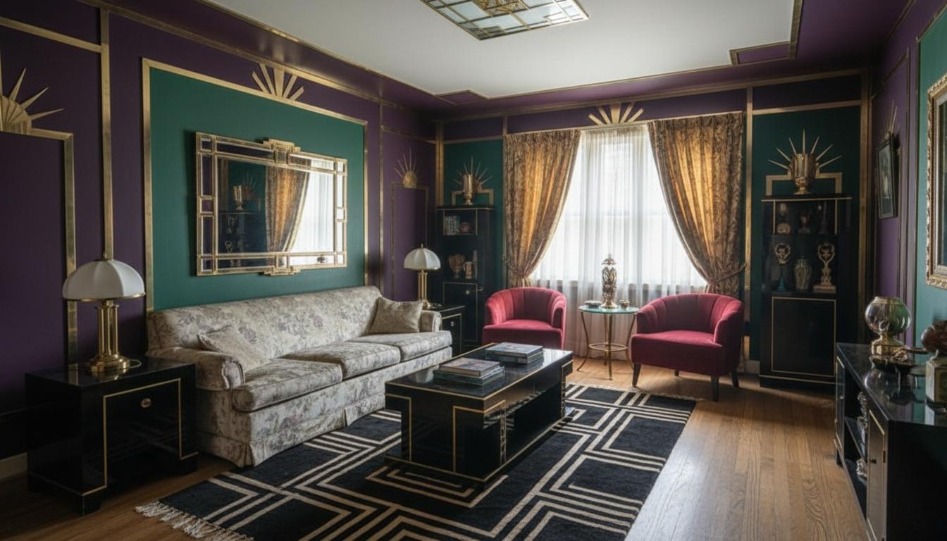 Art deco living room after AI restyle by Renovaitor: Art Deco Elegance: A Living Room Transformation