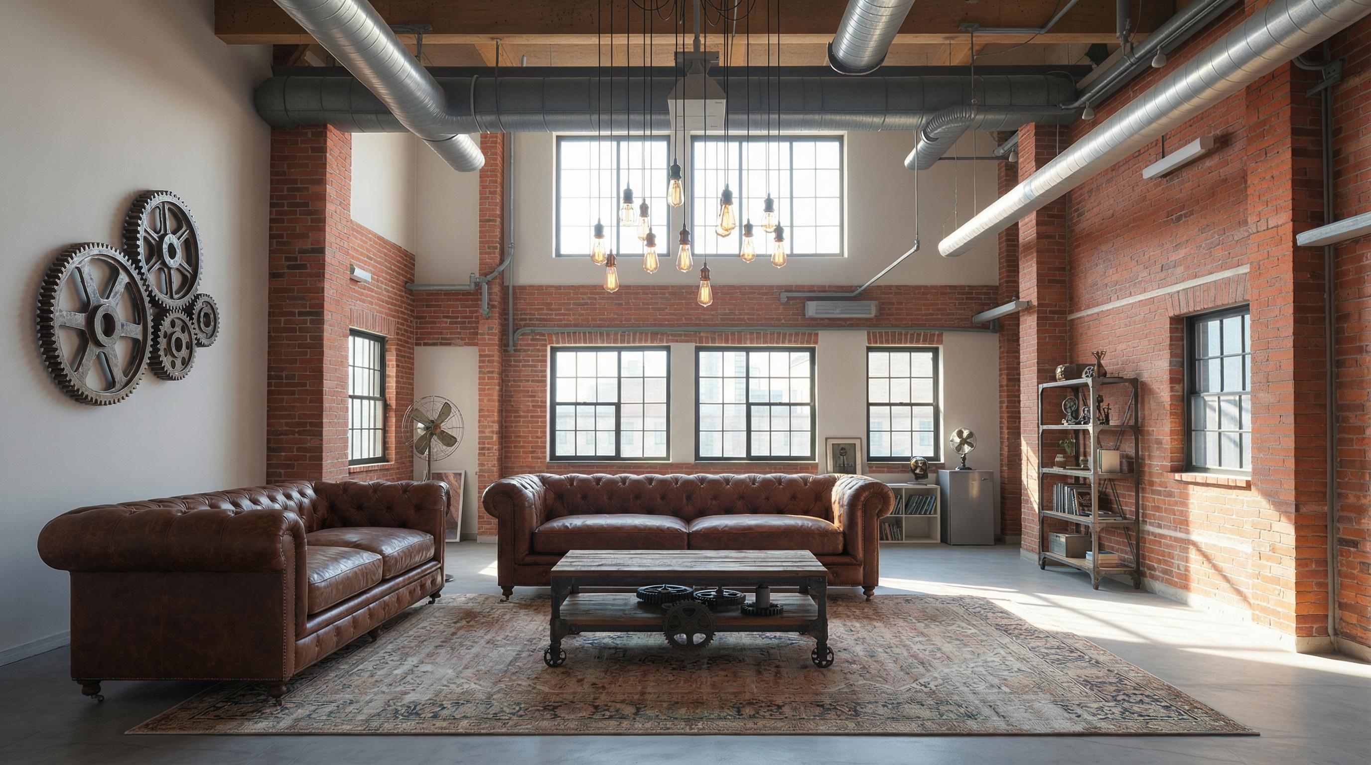 Industrial living room after AI restyle by Renovaitor: Industrial Loft Staging