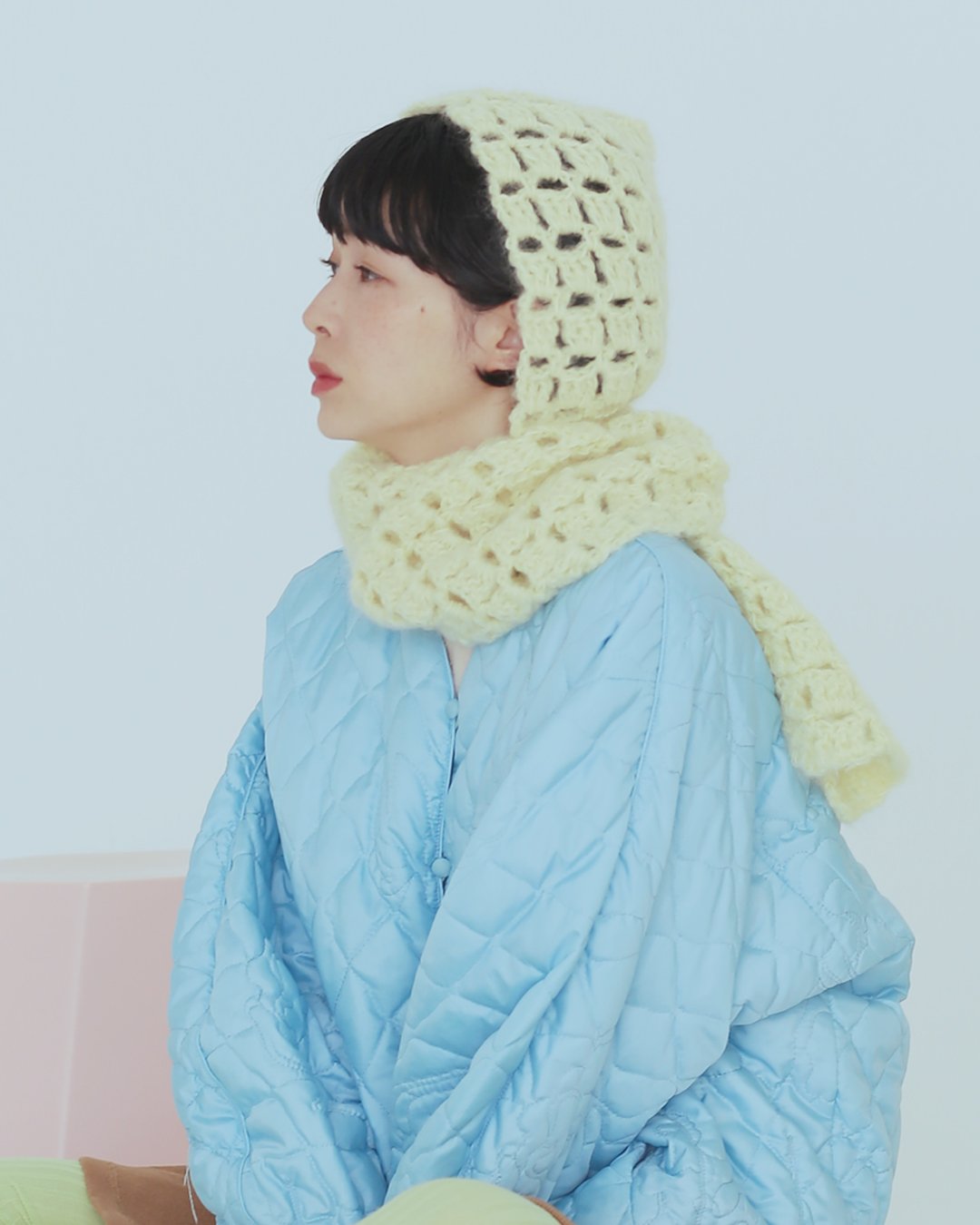 あしたのニット しかく模様のフードマフラー ［糸セット］ | chocoshoe