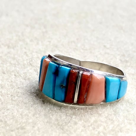 Indian jewelry"Edison Yazzie" (navajo) multi stone inlay ring
