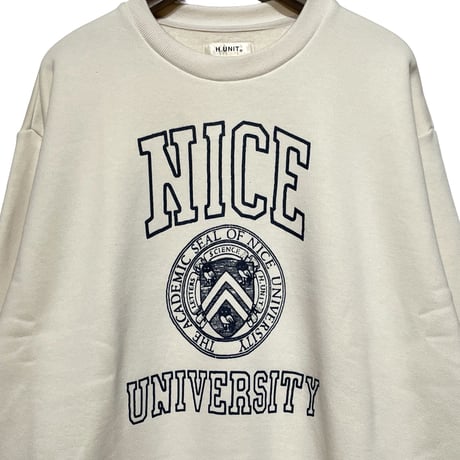 H.UNIT "NICE college crewneck sweat"(kinari) unisex