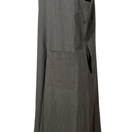 Linen ya"cotton V-neck salopette"(charcoal)women's