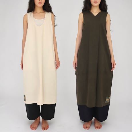 ASEEDONCLOUD"Handwerker linen×cotton HW pull-on dress"(khaki)women's
