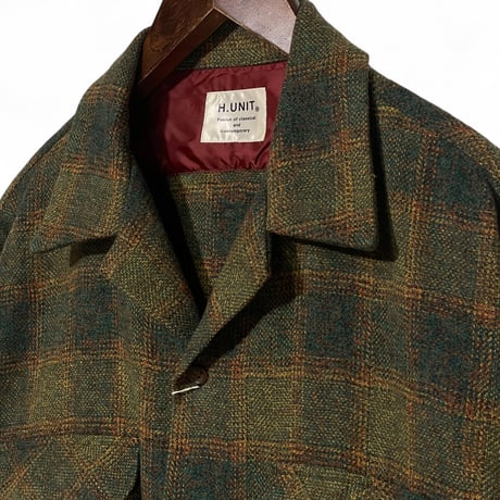 H.UNIT"Ombre check open collar long sleeves shirt"(green) unisex
