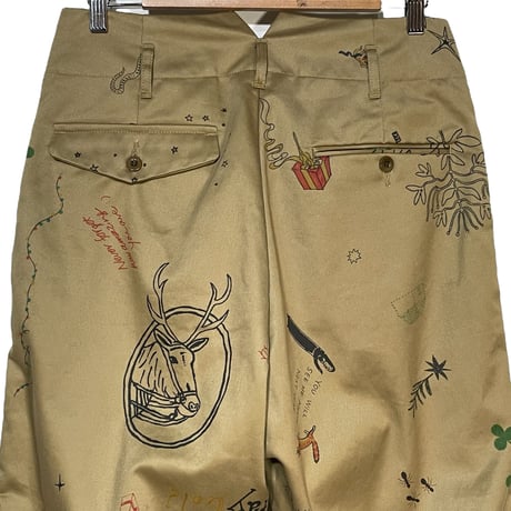 ASEEDONCLOUD"school memorial print study uniform slacks"(beige) unisex