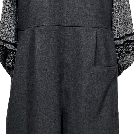 Linen ya"front zip salopette"(gray)women's
