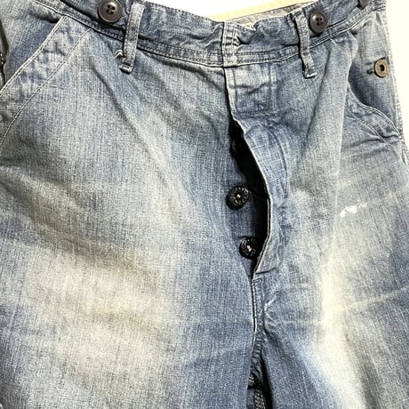H.UNIT "Side open denim painter pants Real wash"indigo unisex