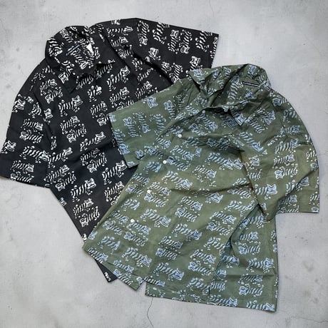 TigreBrocante”block print box shirts“(sumi kuro)unisex