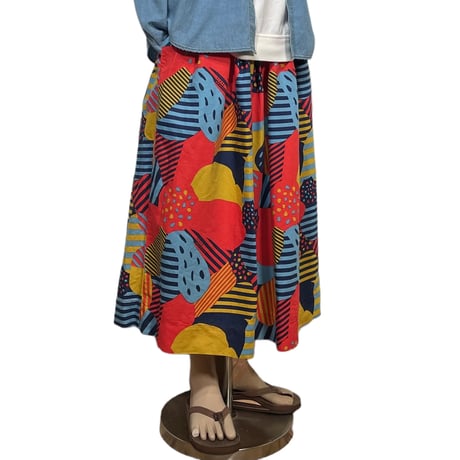 TigreBrocante"big flower pocket ficelle long skirt"(red)women's