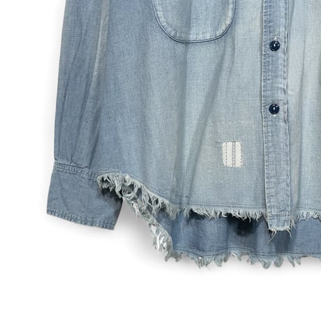 H.UNIT"5oz chambray big pocket work shirts used wash"(indigo) unisex