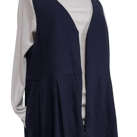 Linen ya"front zip salopette"(navy)women's