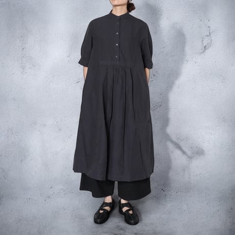 TigreBrocante"80 high density linen pullover tuck one-piece"(sumikuro)women's