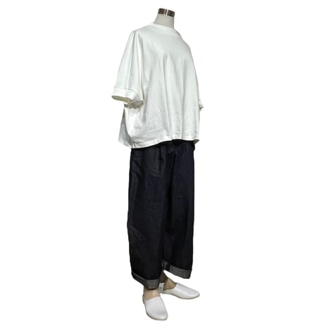 Linen ya"空紡糸度詰め T-shirts"(white)women's