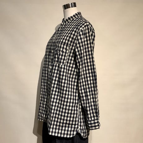 TigreBrocante "stand collar long shirts"(indigo check)women's