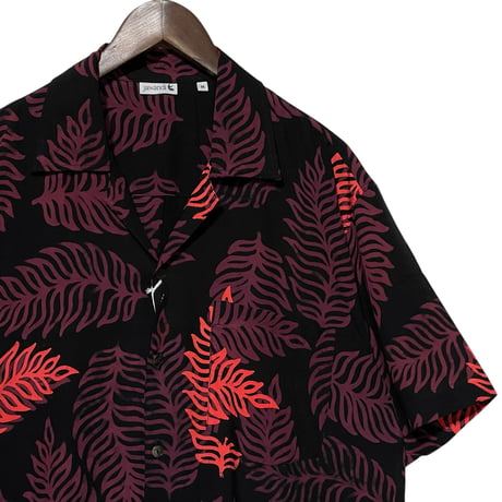 Jawndi "batik open collar S/S shirts" (black×purple)