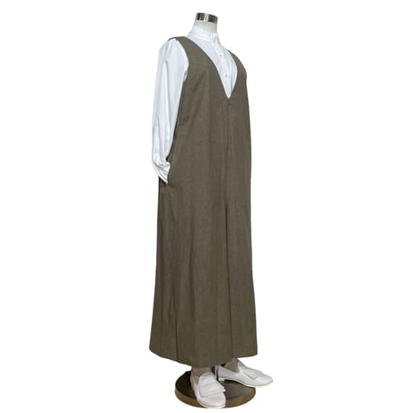 Linen ya"cotton V-neck salopette"(mocha)women's