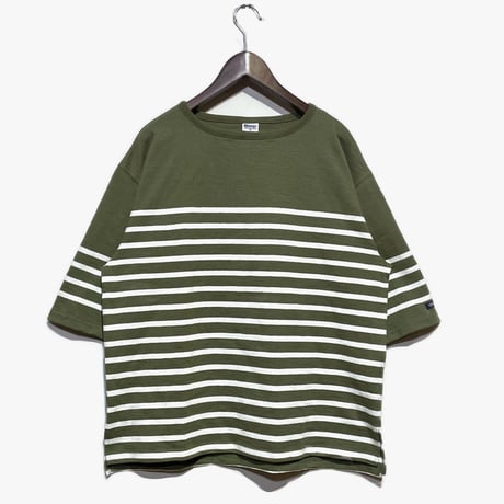 TieasyAuthentic Classic"big katanuki boatneck"(tea green×white)unisex