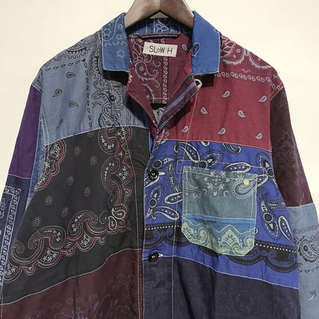 Slow Hands "bandana patch work coat"(ice gray asst)unisex-(L)